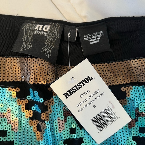NWT Small Sequin Gold Turquoise and Black Mini Skirt Boho Vibe - Picture 3 of 12